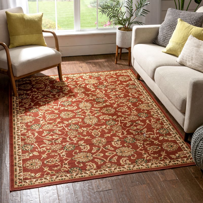 Well Woven Traditional Sarouk Non-Skid Backing Area Rug