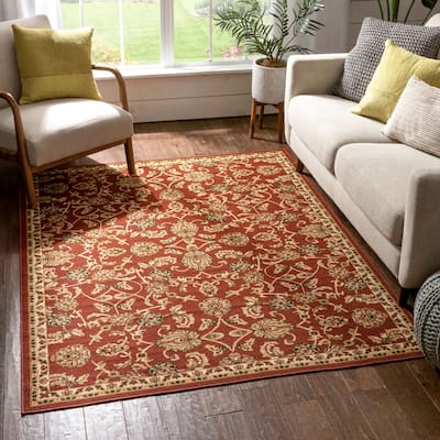 Well Woven Traditional Sarouk Non-Skid Backing Area Rug