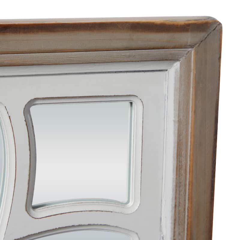Wood Floral Wall Mirror with Carved Overlay and Brown Frame - White - Roche River Decor - 1"W x 30"L x 30"H