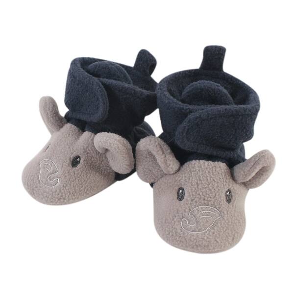 slide 1 of 1, Hudson Baby Infant and Toddler Boy Cozy Fleece Booties, Navy Gray Elephant 0-6 Months - Navy Gray Elephant