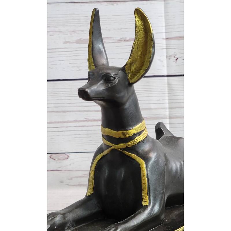 Egyptian Anubis Jackal Bust On Plinth Statue Sculpture Antique Bronze By Milo