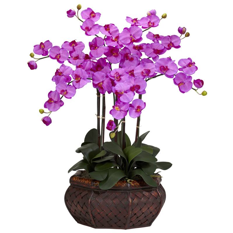 Silk Flower Arrangement Tall Modern Decor Home Accent Plant - Purple - 7.5