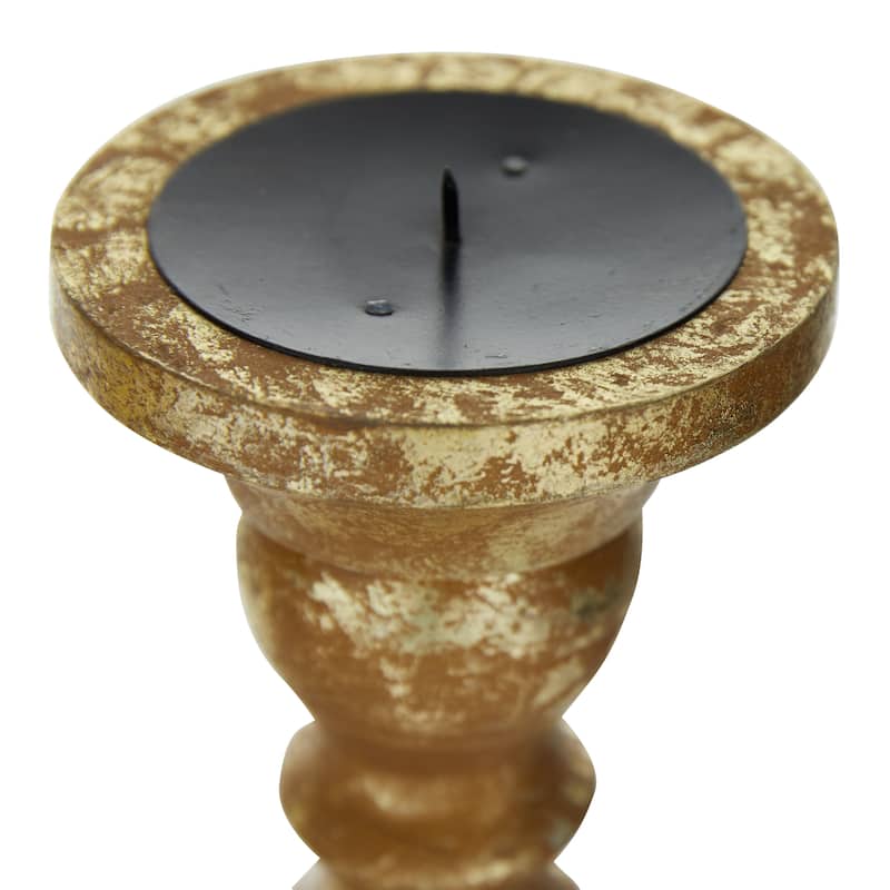Mango Wood Candle Holder - Set of 3 Gold - Roche River Decor - 6"W x 6"L x 21"H