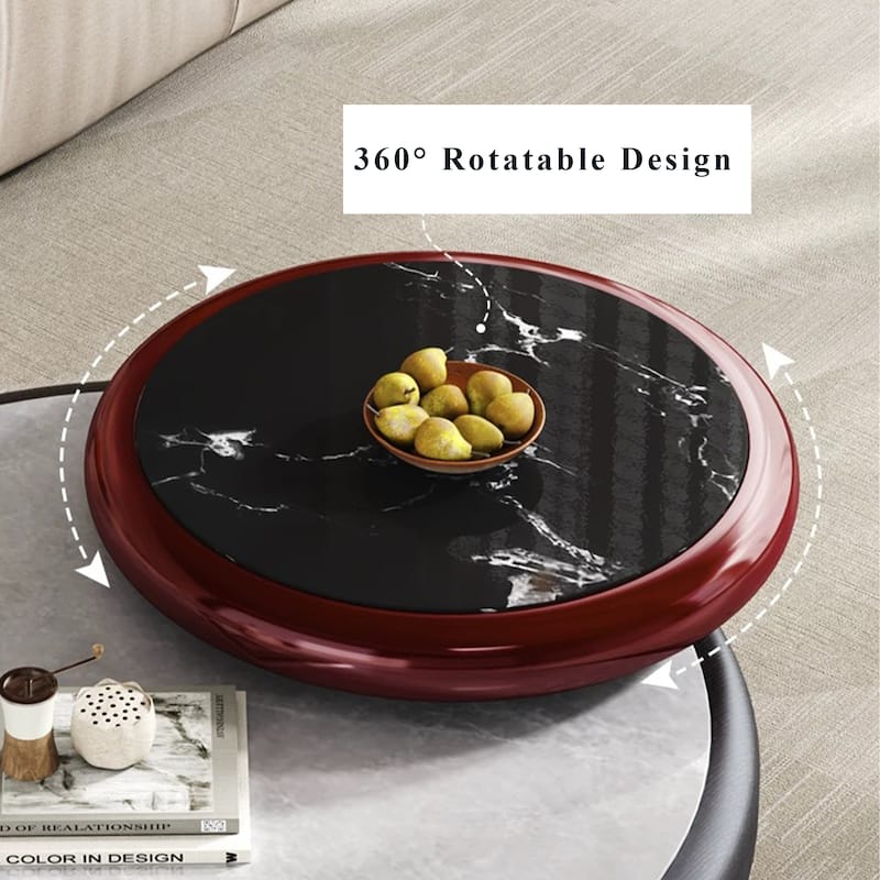 43" Round Coffee Table,Rotatable Faux Marble Table top, White