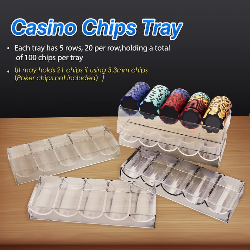 GSE™ 10-Pack Acrylic Poker Chip Tray. 100ct Casino Poker Chip Rack/Holder - Clear