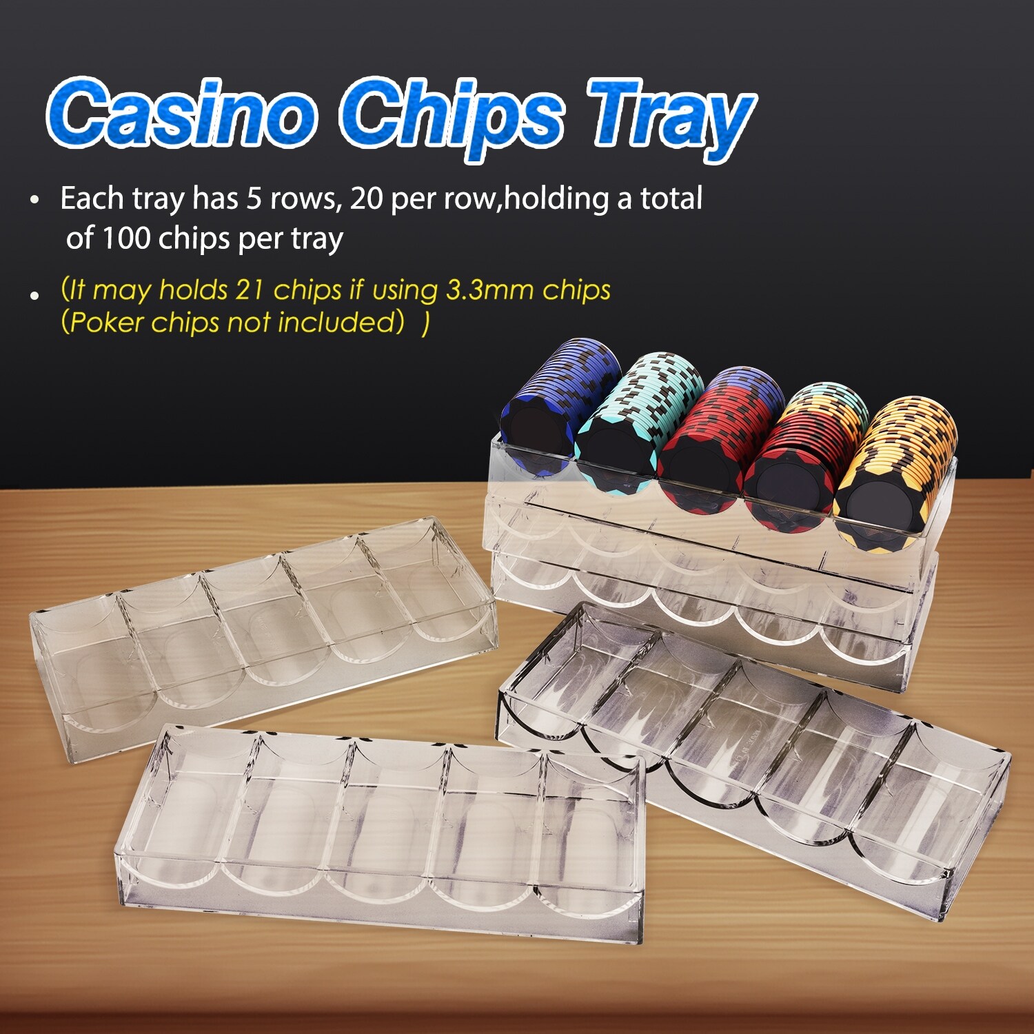 2x Durchsichtige Poker Chip Tabletts - Casino Chip Halter Für 100 Chips Mit Abdeckung