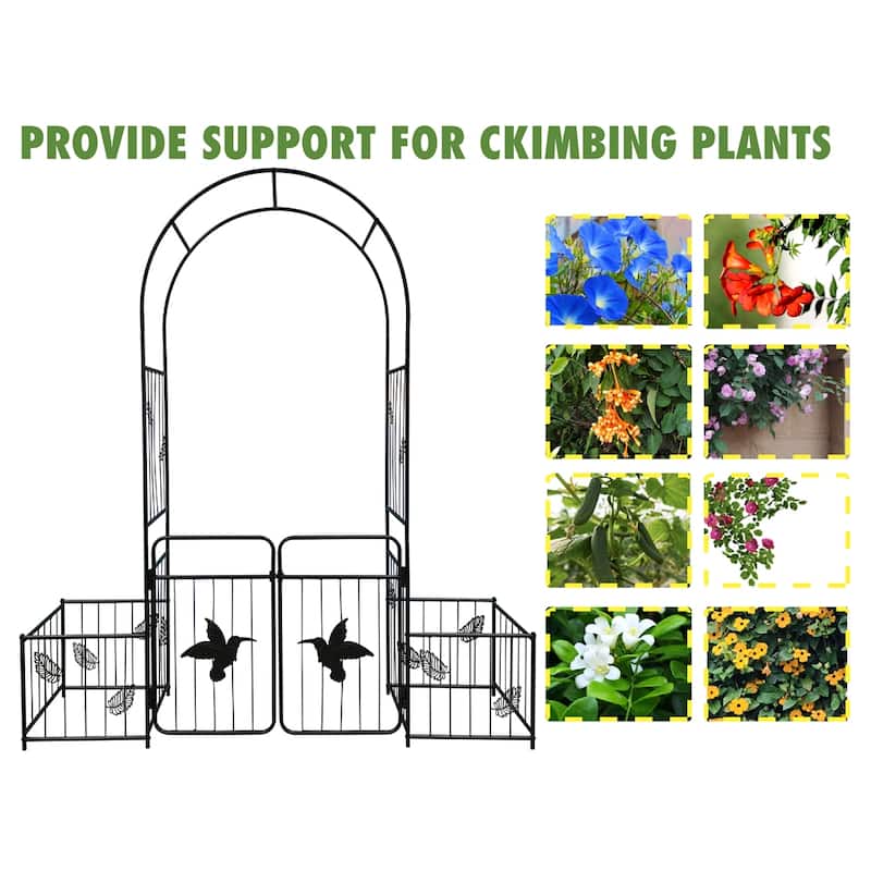 Metal Arch Garden Trellis with Doors for Climbing Plants