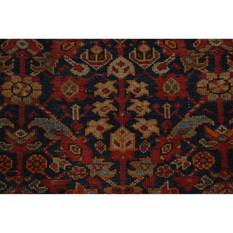 Hand Knotted Oriental 100% Wool Carpet Traditional Floral Navy Blue & Blues Malayer Area Rug - 11' 8'' X 5' 3''
