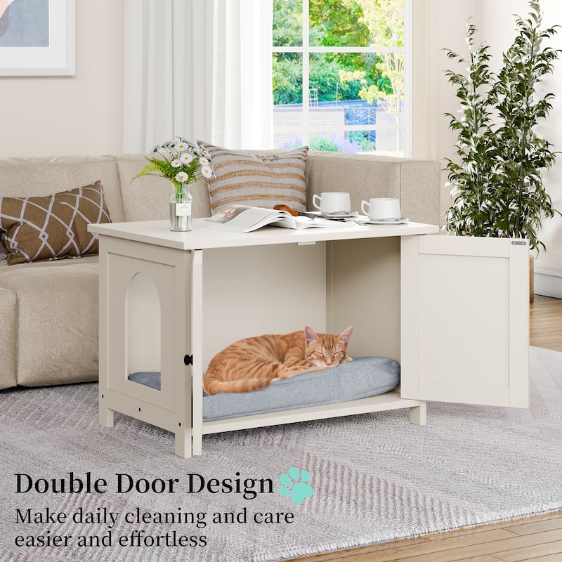 Modern Cat Cage Cabinet with Litter Box Enclosure, Multi-Functional Pet Furniture