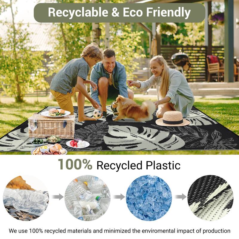Outdoor Rug Waterproof Reversible Rug Modern Leaves Plastic Straw Area Rug