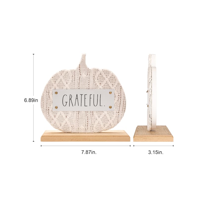 Rae Dunn Fall Pumpkin Décor - Pumpkin Plaque w/ Cotton Fabric and Metal Plate - Grateful - Desktop