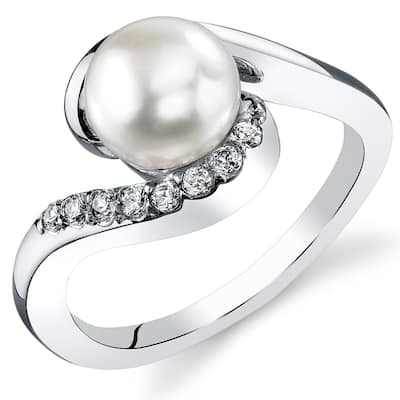 Sterling Silver White Freshwater White Pearl Bypass Ring 7mm