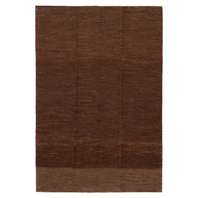 ECARPETGALLERY Flat-Weave Natural Brown Wool Kilim - 6'10 x 9'9