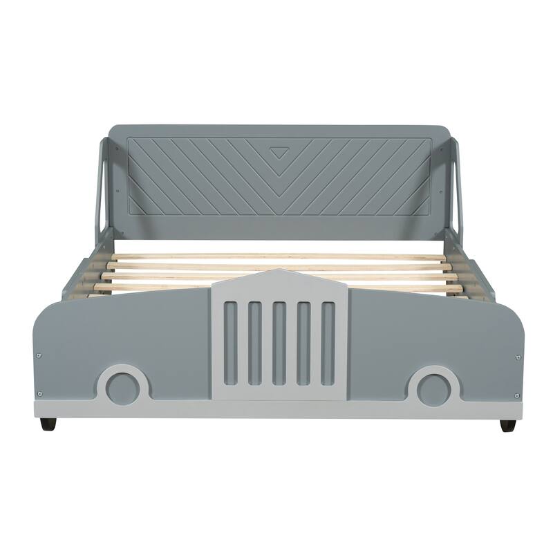 Full Size Car-Shaped Platform Bed with Wheels in Gray, Sturdy and Stylish Design
