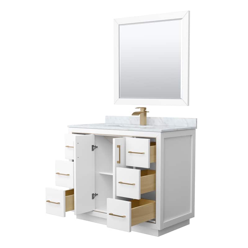 Icon Single Vanity Set, White Carrara Marble Top, 34-Inch Mirror