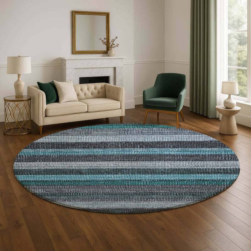 Premium Washable Super Soft Ombre Stripes Mayfield Rug - Teal - 8' x 8'