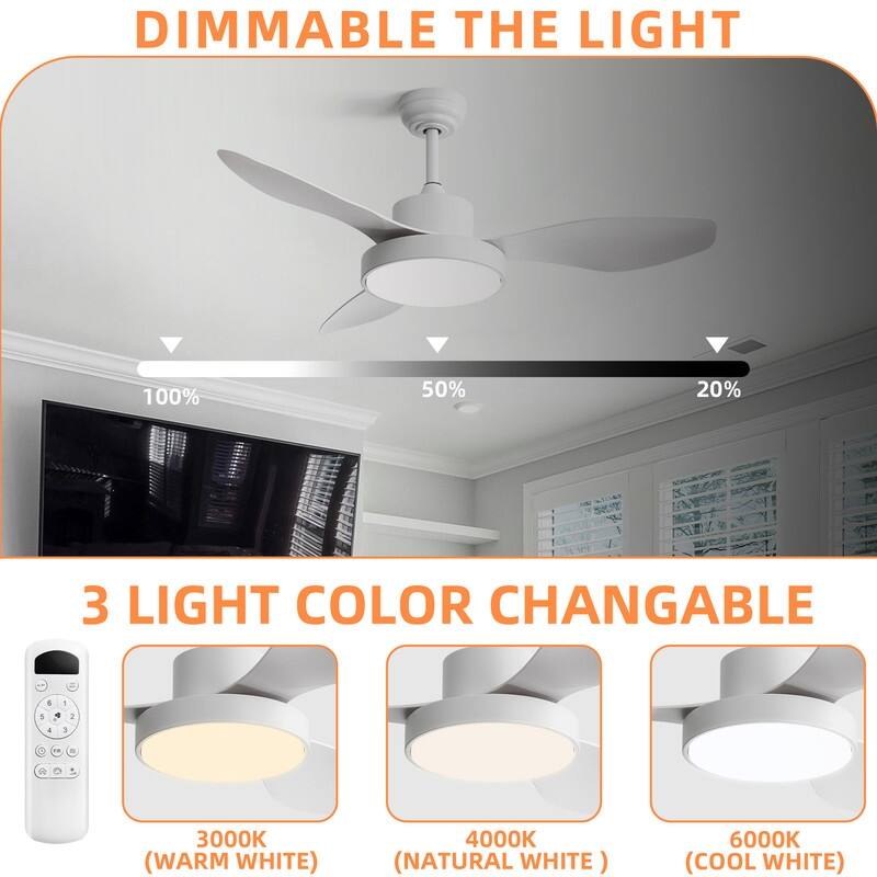 47/42 in. White Ceiling Fans with 22W Dimmable LED Light & Remote Control
