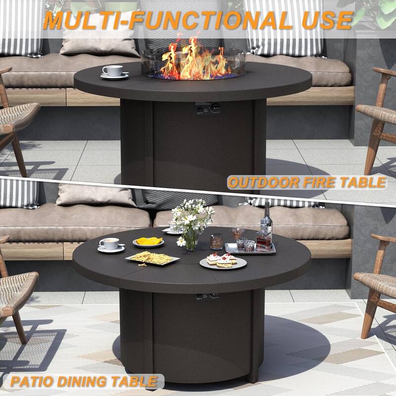 Metal 7 Piece Outdoor Dining Set with Round Fire Pit - 6Chairs + RoundFirepit