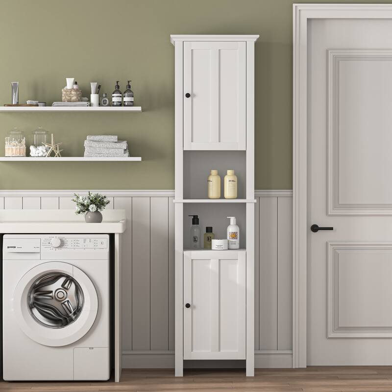 Corner Cabinet Tall Bathroom Storage Cabinet with Open Shelves, Floor Cabinet Toilet Paper Cabinet with 2 Doors
