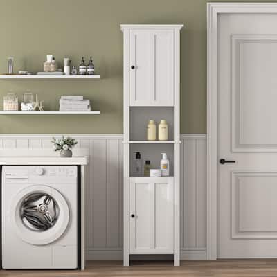 Tall Bathroom Storage Cabinet, Double Door Wood Corner Cabinet, Kitchen Pantry Cabinet with 6 Shelves for Laundry Room, Kitchen