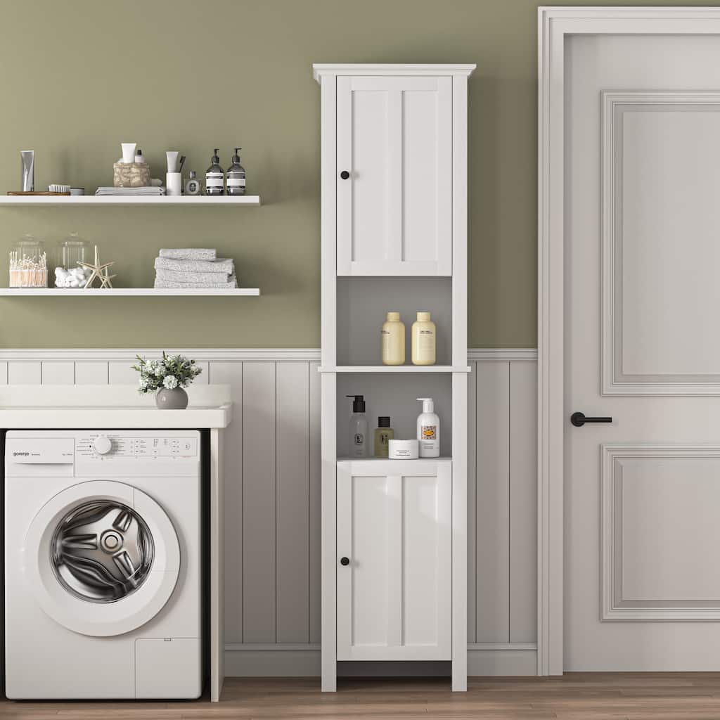 Tall Bathroom Storage Cabinet, Double Door Wood Corner Cabinet, Kitchen Pantry Cabinet with 6 Shelves for Laundry Room, Kitchen