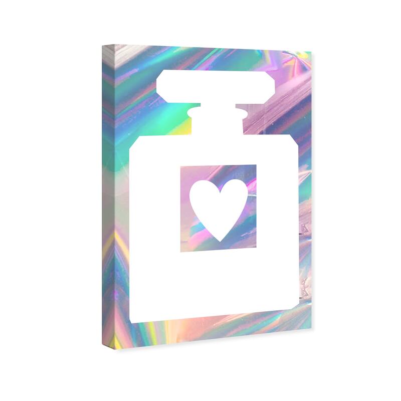 Wynwood Studio Canvas Fashion and Glam Holo Eau de Parfum Inverted White and Metallic Pink Glam Wall Art Canvas Print