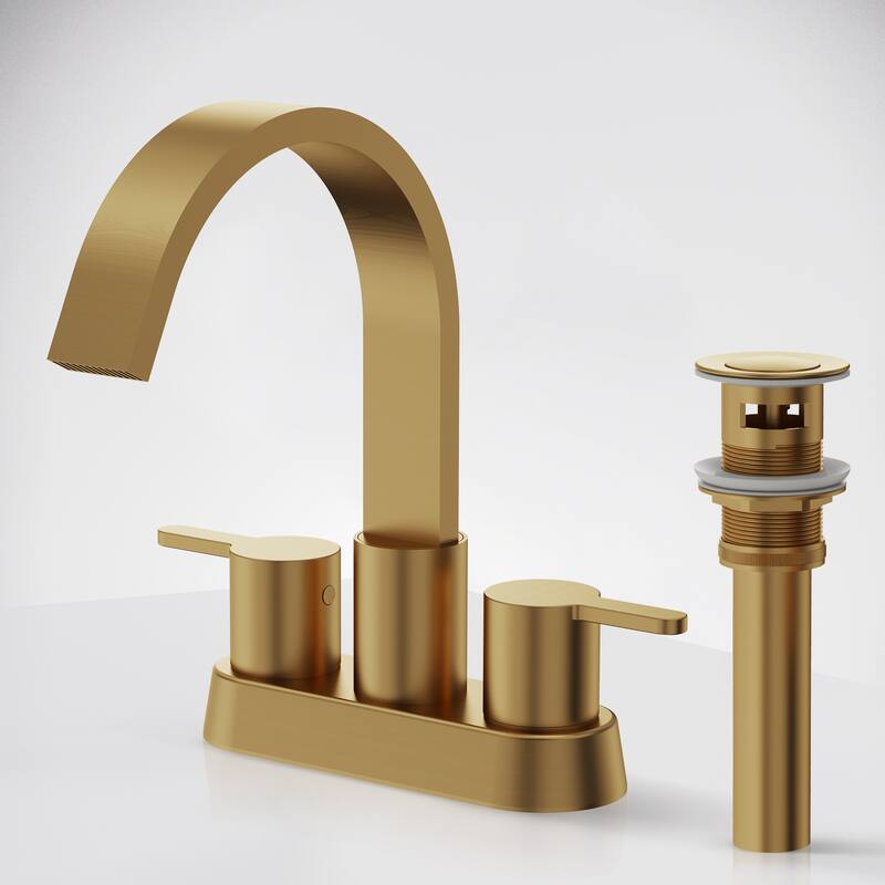 Double Handles 4 inche Centerset Bathroom Sink Faucet - Brushed Gold