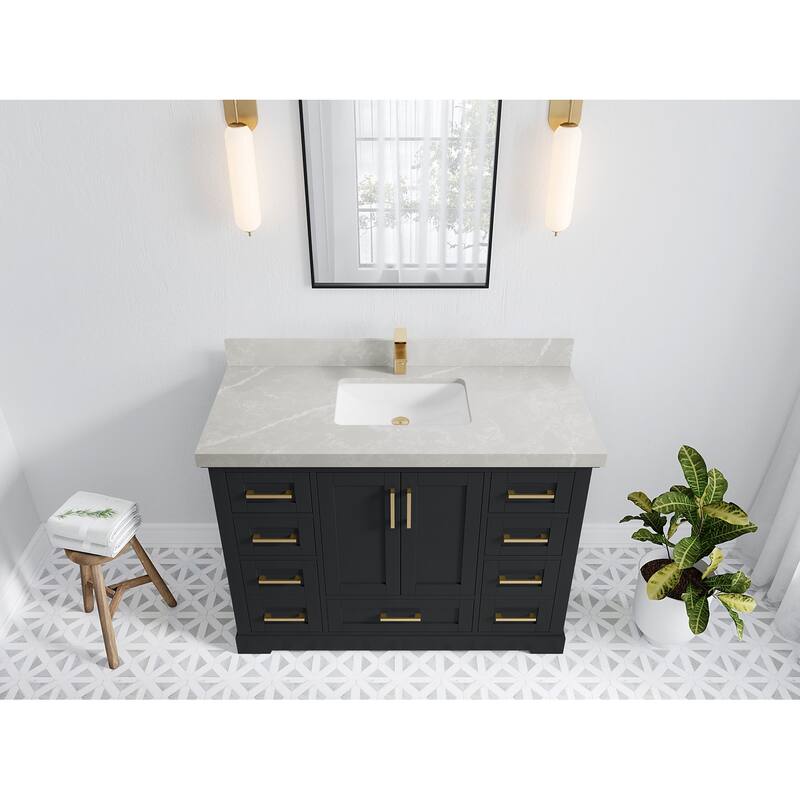 Willow Collection 48 in W x 22 in D x 36 in H Boston Single Bowl Sink Bathroom Vanity with Countertop