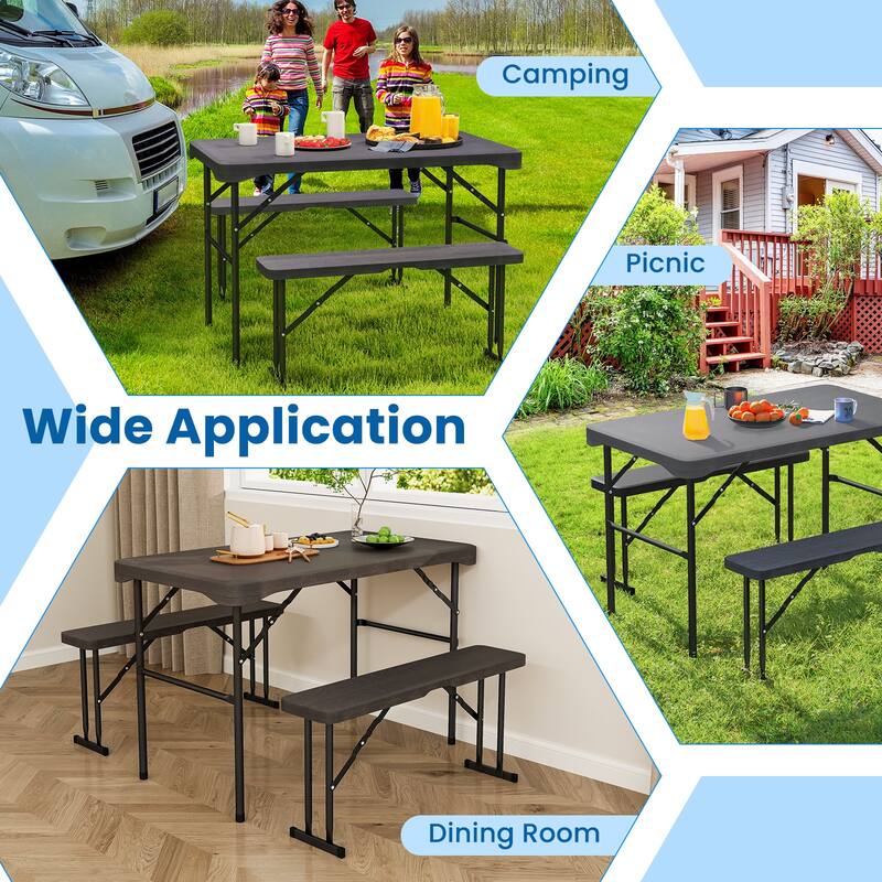 Gymax Outdoor Table Bench Set Folding Picnic Table Set w/ 2 Benches