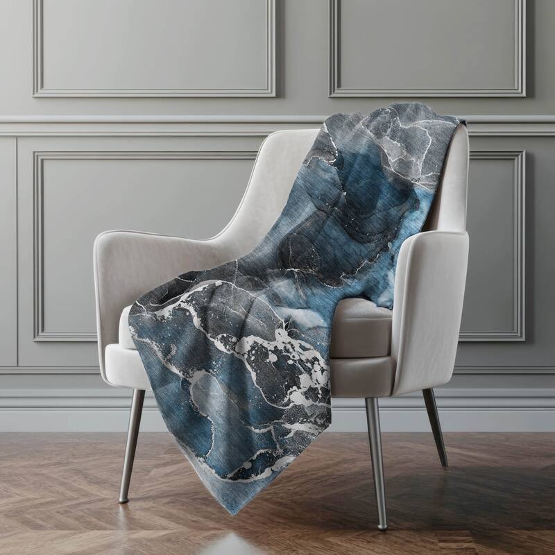 Premium Machine Washable Abstract Contemporary Sherpa Throw Blanket - Blue - 4'2" x 5'10"