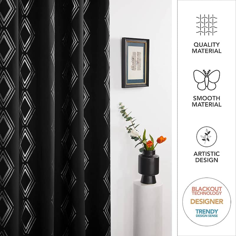 Deconovo Geometric Blackout Silver Pattern Curtains(2 Panel)