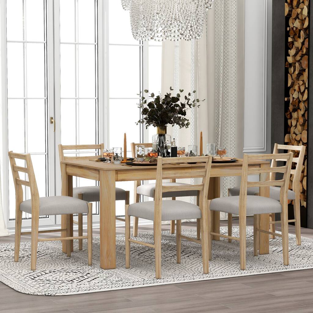7-Piece Wooden Dining Table Set with Extendable Table and Storage Drawers for Family Gatherings