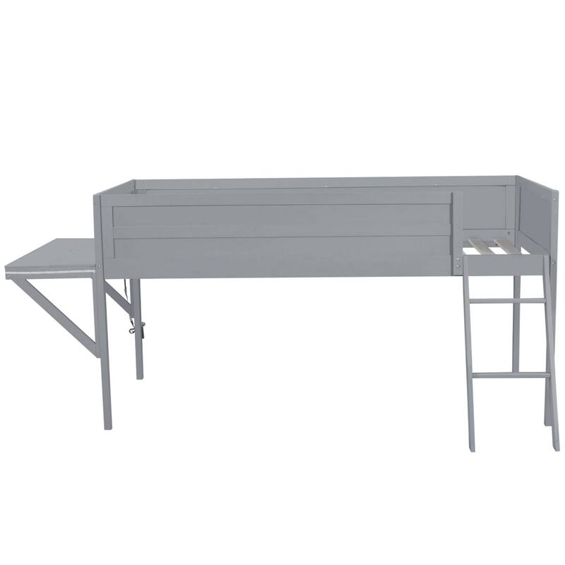 Roomfitters Wood Twin/Full Gaming Loft Bed with Desk and Lighting, Grey