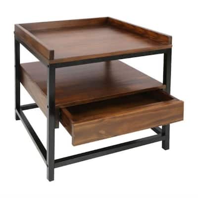 Modern Solid Wood 1-Drawer End Table Nightstand in Mocha