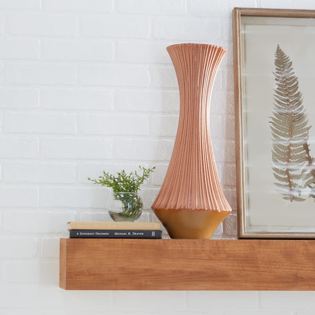 Orange Ceramic Ribbed Decorative Vase - 8 x 8 x 20