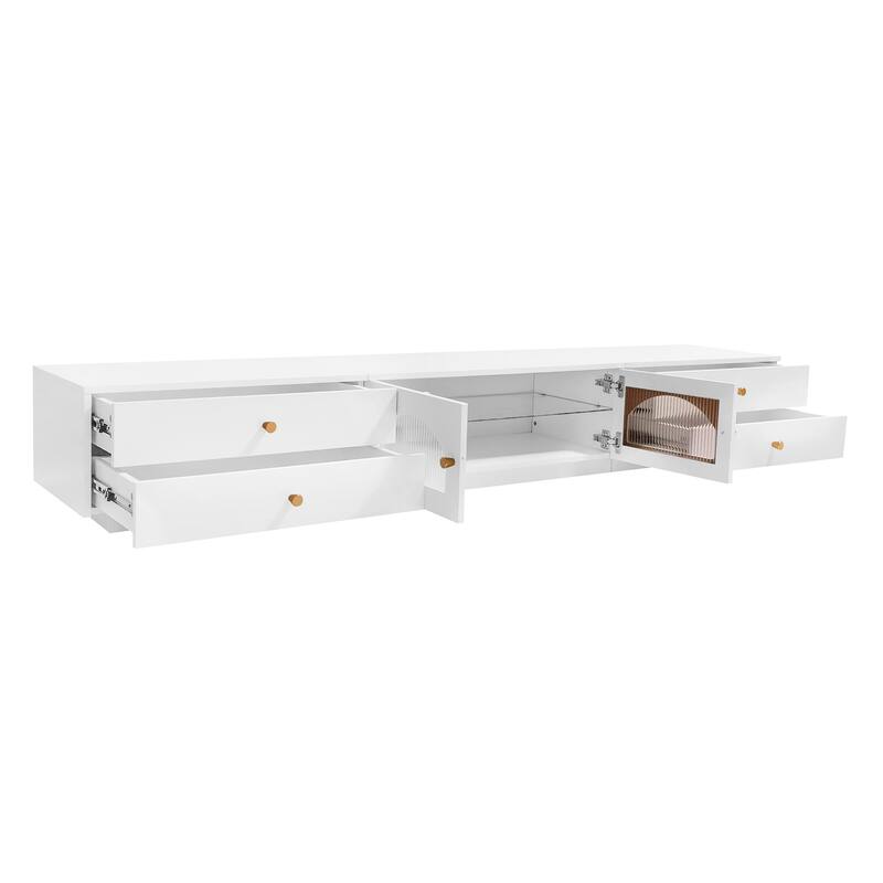 Elegant 87" TV Stand with Fluted Glass Doors & Ample Storage - Modern Media Console for Large TVs