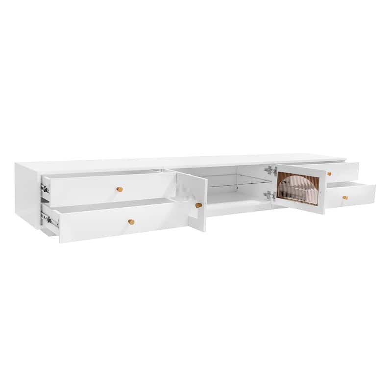 White 86" TV Stand with Glass Doors & Storage for TVs Up to 95"