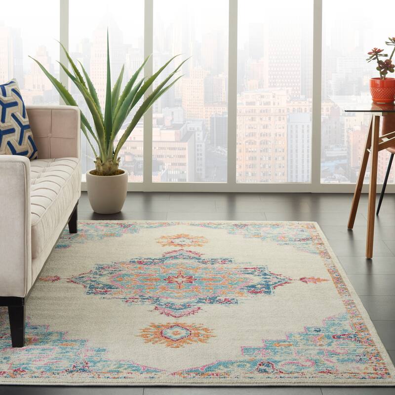 Nourison Cayuga Transitional Ivory/Multi Medallion Area Rug - 3'9" x 5'9" - Ivory/Multi