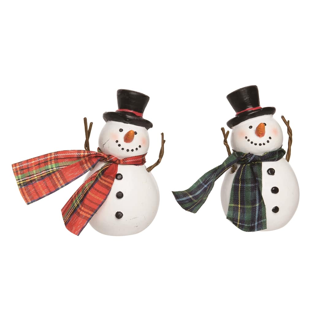 Transpac Christmas Resin Snowman w/Scarf Figurine Set of 2 Christmas Home Decorations