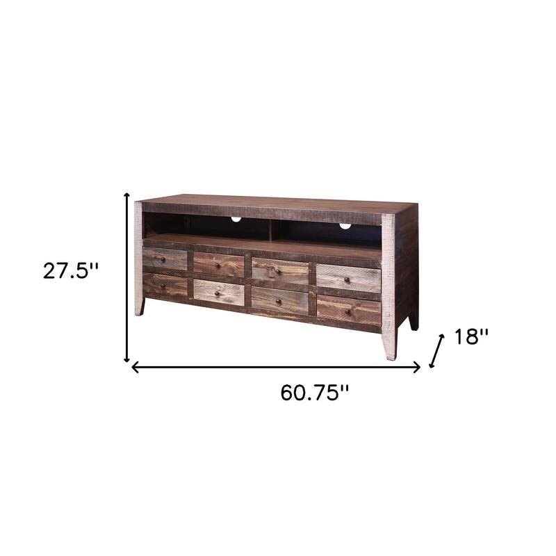 HomeRoots 61" Brown Solid Wood Cabinet Enclosed Storage Distressed TV Stand - 60.75' X '27.5' X '18