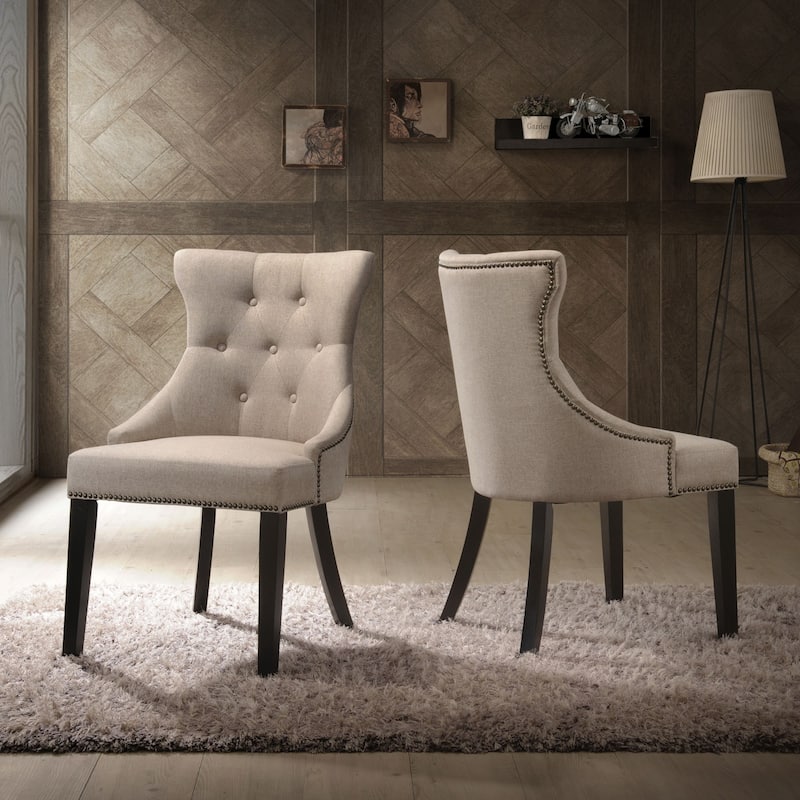 Armless Upholstered Tufted Back Dining Chair - 35" - Cream - Set of 2