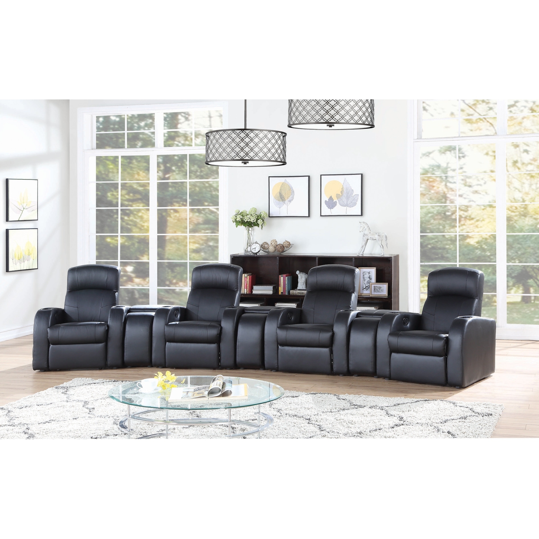 CDecor Greenfield Cyrus Black 4-seater Home Theater with 3 Wedge Consoles