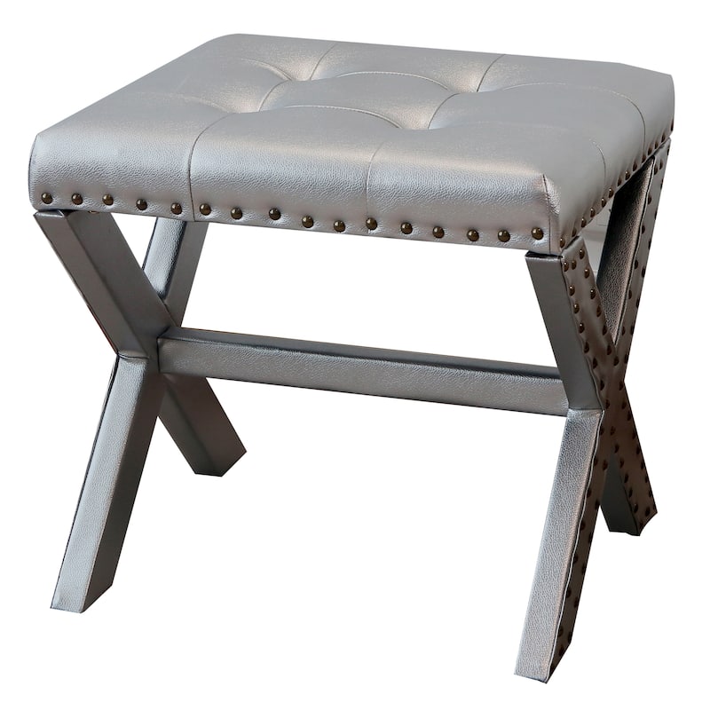Modern Chic Vanity Stool X-Base Ottoman With Nailhead Trim (Set of 2)