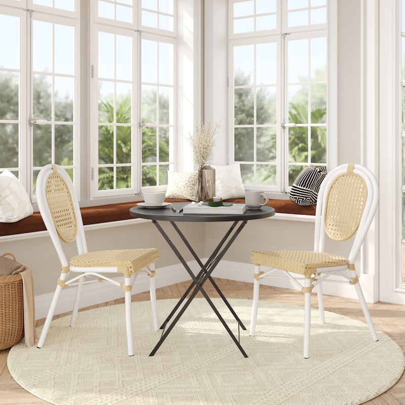 2 Pack All-Weather Commercial Paris Chairs with Metal Frames