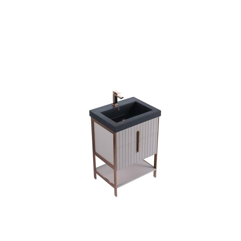 Fine Fixtures Serenity Modern Bathroom Vanity with Black Gel Acrylic Top