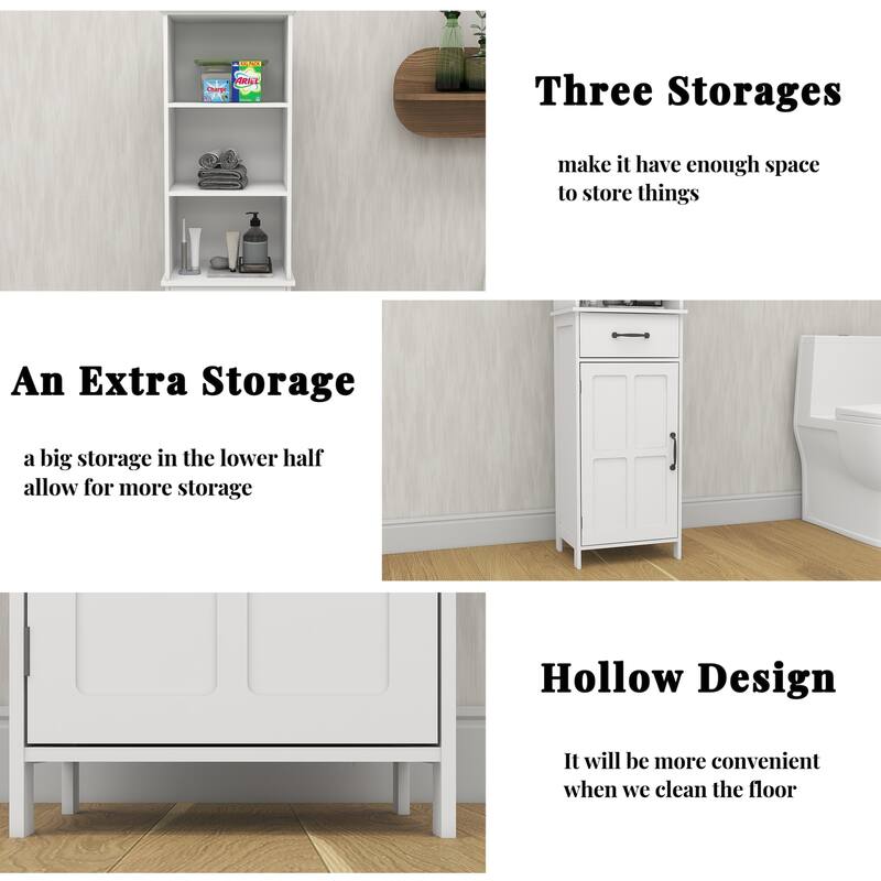 Slim Freestanding Bathroom Cabinet with Open Storage