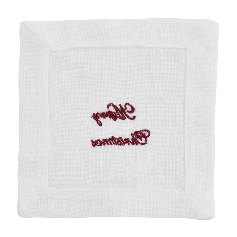 Embroidered Cocktail Napkins With Merry Christmas Design (Set of 12) - 6"x6"