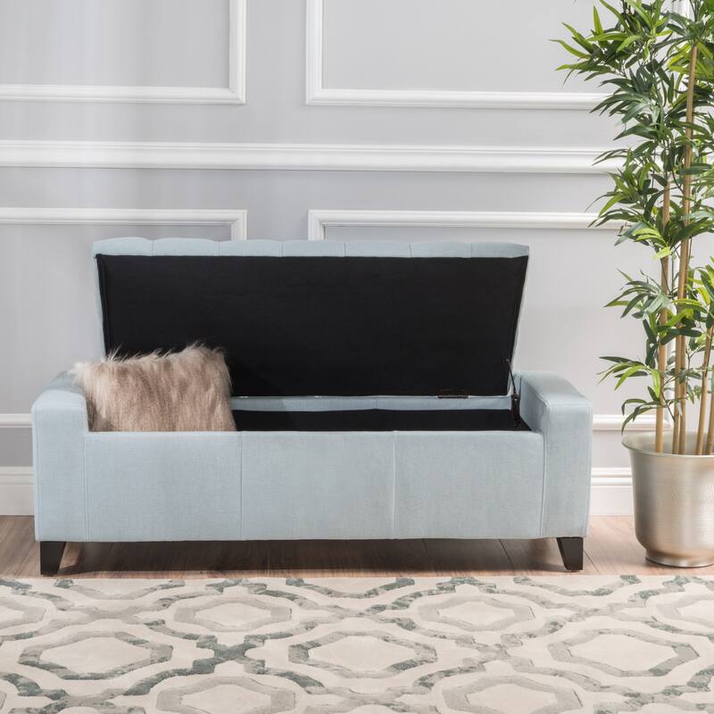 Modern Button-tufted Storage Ottoman Bench-Sky Blue