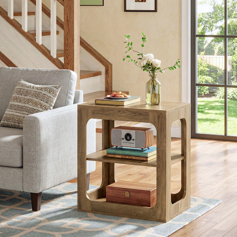 23.6" End Table with Storage Shelves, 3-Tier Side Table for Living Room