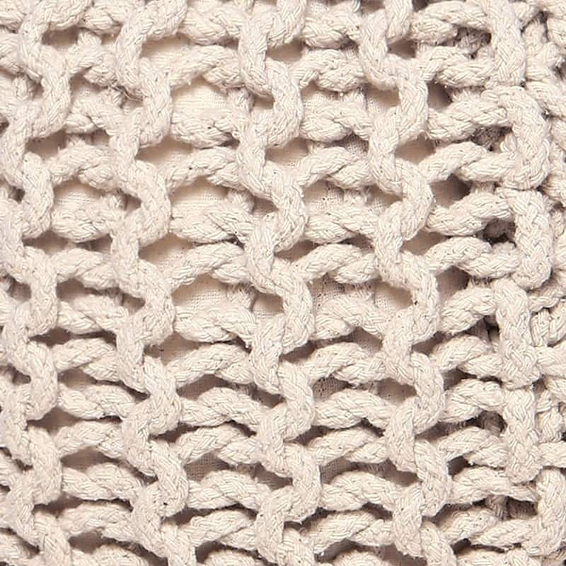 Hand Knitted Pouf Cotton Braided Cord Cable Ottoman - Foot Stool - Accent Seat Furniture Bean Bag - Living Room Kids - 18x18x14